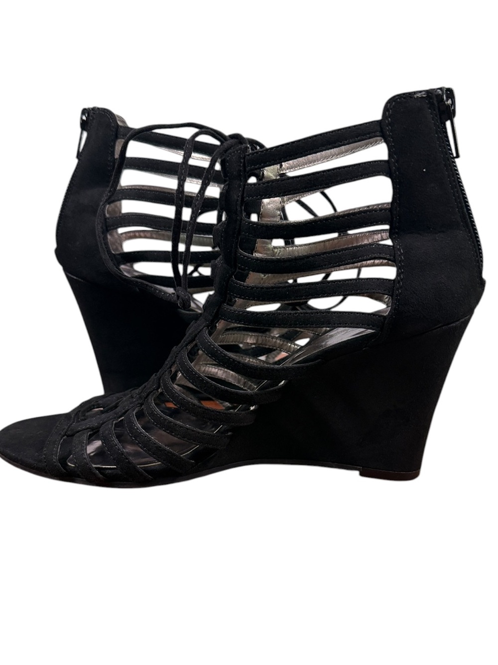 Carlos Santana Black Lace-Up Cage Wedge Sandals Size 7.5 - Picture 7 of 12